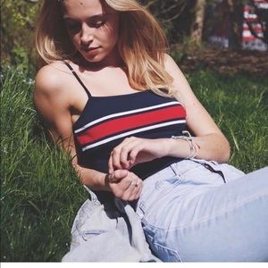 {Brandy Melville} Navy Faye Tank Top with Stripes